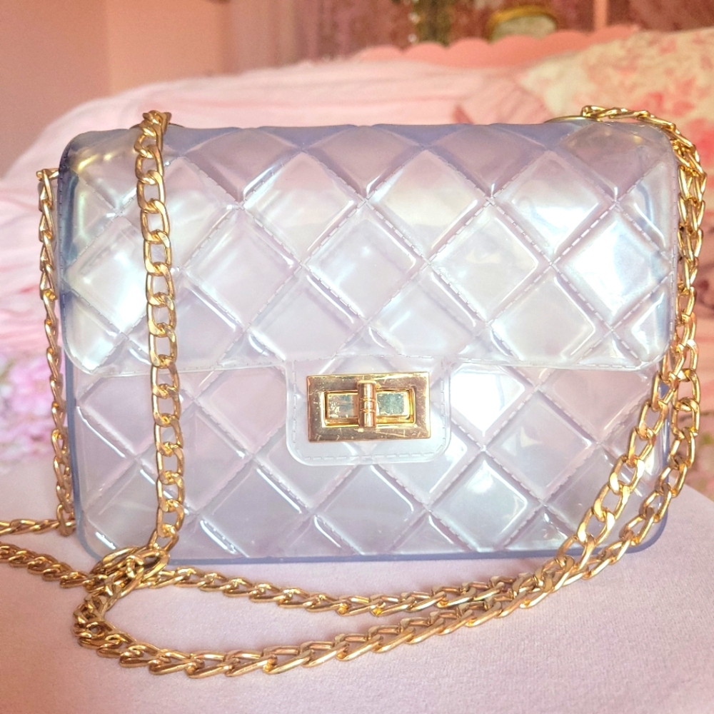 Quilted Clear and Gold Chain Bag